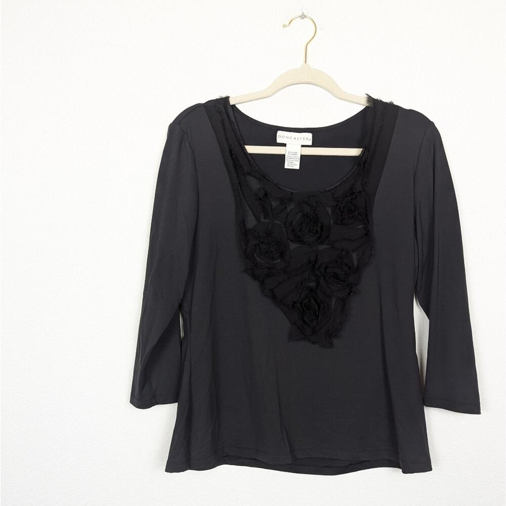 Doncaster Black Textured Rose Scoop Neck Blouse - Picture 3 of 6
